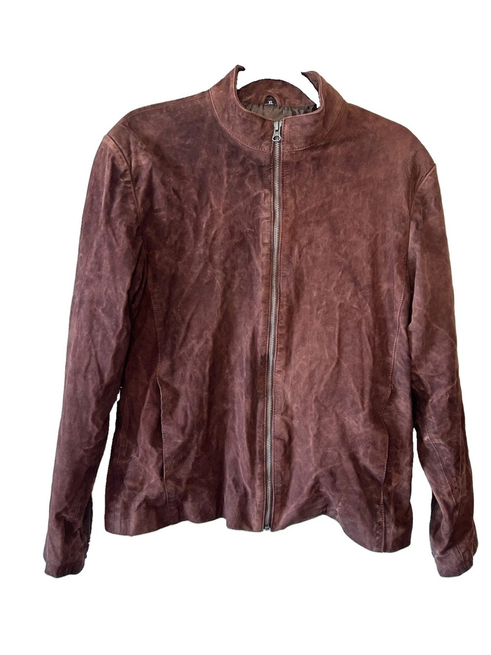Vintage Brown Suede Leather Bomber Cafe Racer Jacket XL Distressed